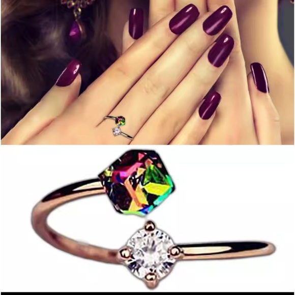 Rose gold adjustable 2 Stone Ring nwt - Picture 6 of 7